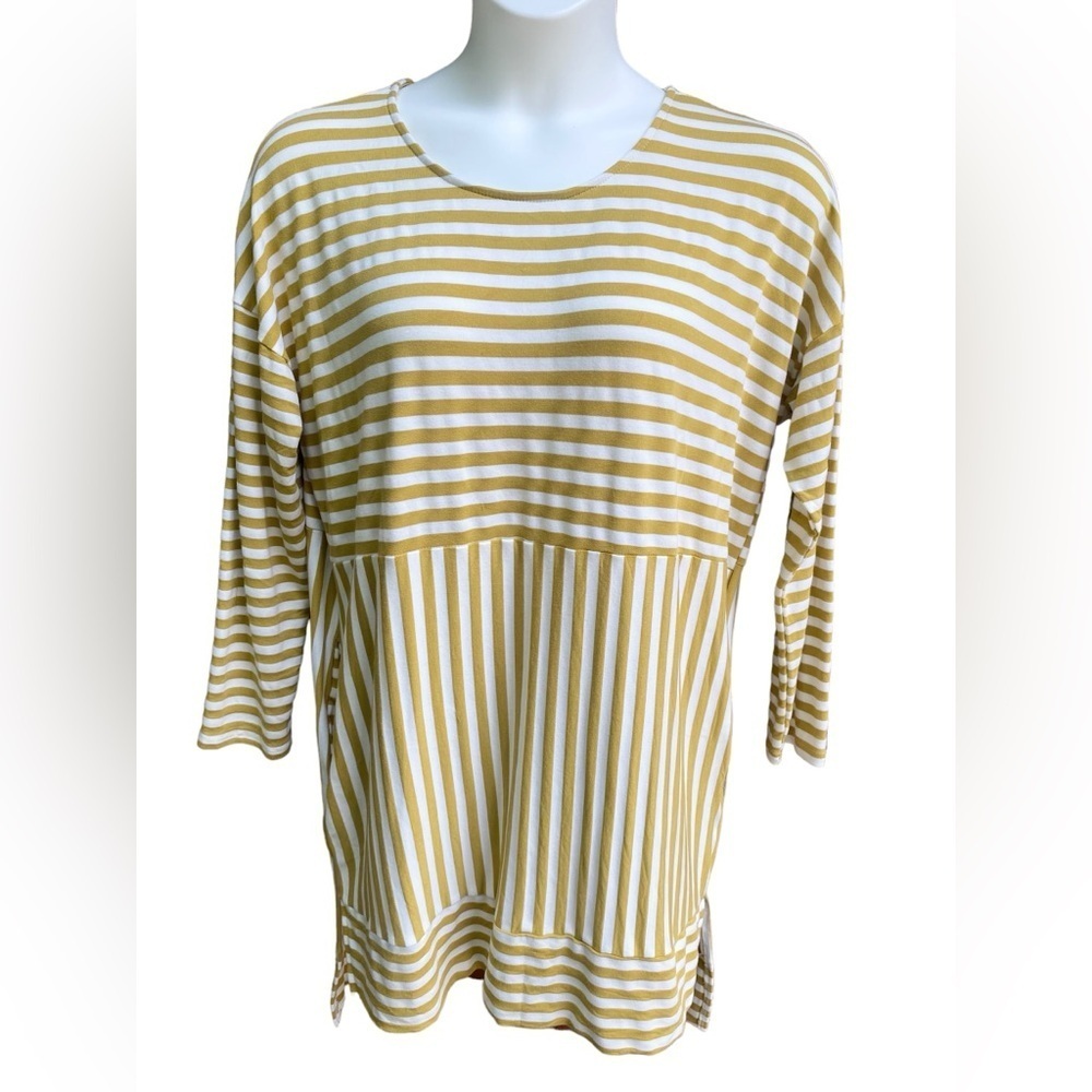 UMGEE Womens Striped Long Sleeve Dress Size Large Mustard Yellow Rayon Spandex